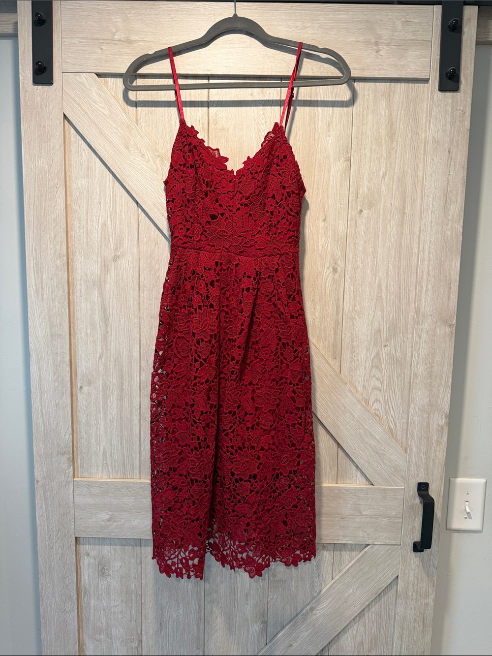 Astr The Label Burgundy Lace Dress with Spaghetti Straps